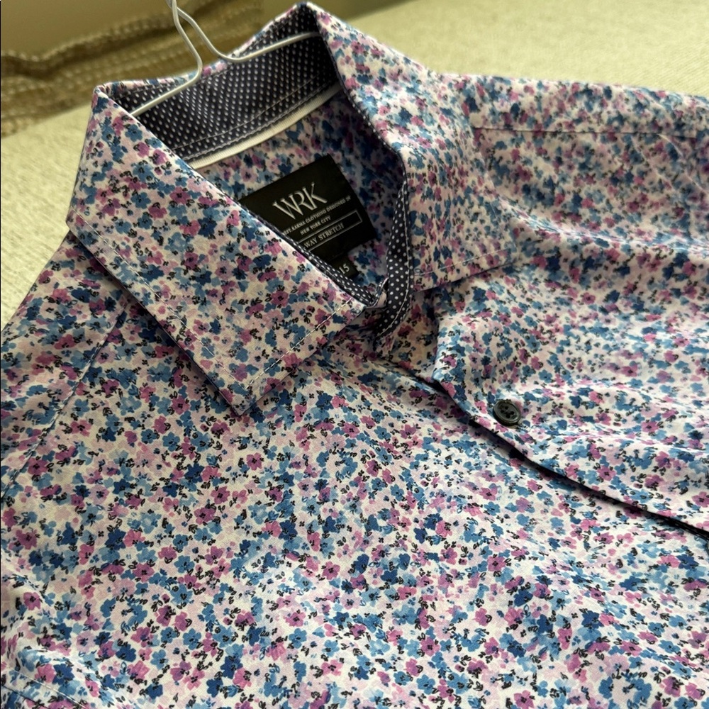 WRK Men's Floral Button Down Shirt - Blue and Pink